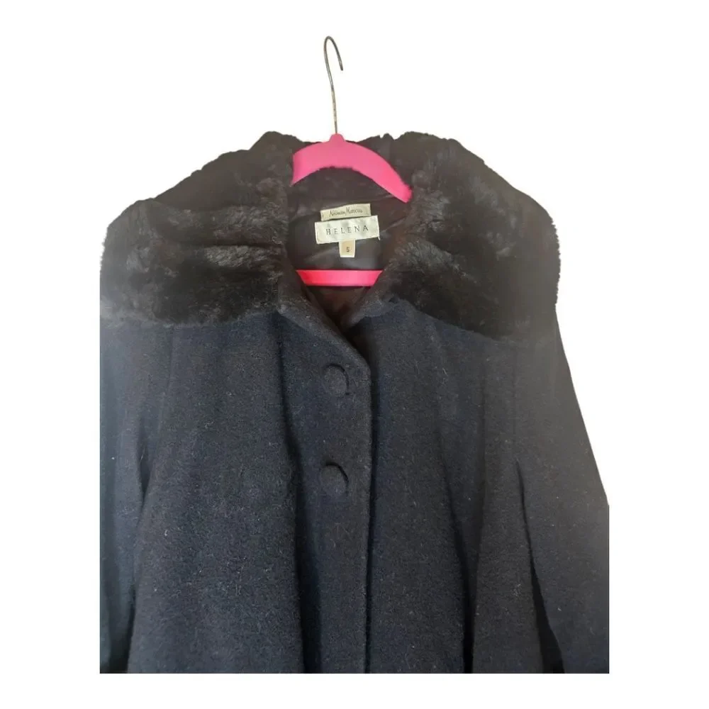 HELENA Neiman Marcus Girls Black Wool Faux Fur Trim‎ Dress Coat - Size 5